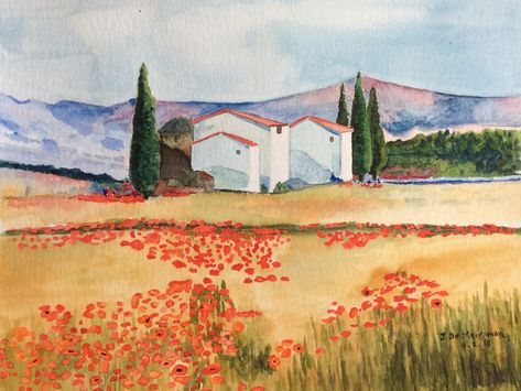 Jeanine De Meirsman Watercolor Landscape Sea Gulls, Tuscany Landscape, Art Tutorials Watercolor, Watercolour Landscape, Italian Landscape, Landscape Watercolor, Modern Art Paintings, Watercolor Landscape Paintings, Watercolor Art Lessons