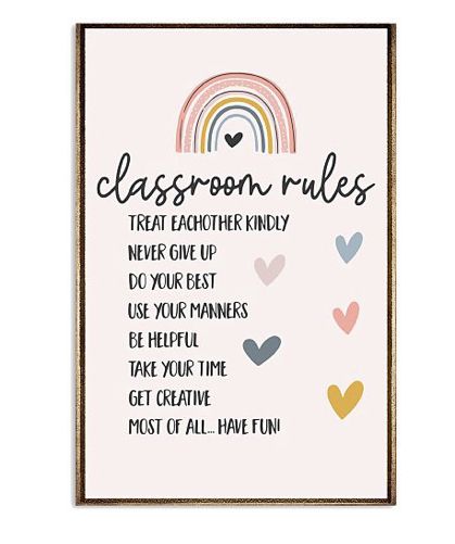 Cute Name Tags For School Aesthetic, Boho Rainbow Classroom Decor Ideas, Boho Rainbow Preschool Classroom, Boho Classroom Ideas, Classroom Expectations Elementary, Classroom Rules For Kindergarten Posters, Kindergarten Classroom Rules Poster, Rainbow Classroom Theme Decor, Boho Classroom Rules