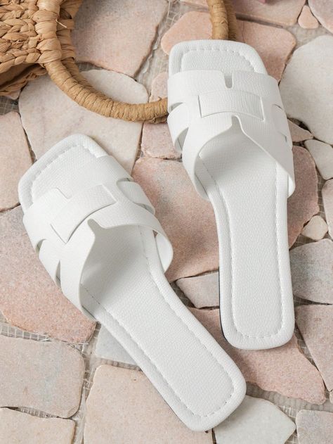 Women Snakeskin Embossed Flat Sandals, Elegant Slide Sandals For OutdoorI discovered amazing products on SHEIN.com, come check them out! Feather Heels, Trending Sandals, Summer Slippers, Flat Slipper, Fancy Shoes, Beach Flip Flops, Slides Shoes, Womens Sandals Flat, Kids Beachwear