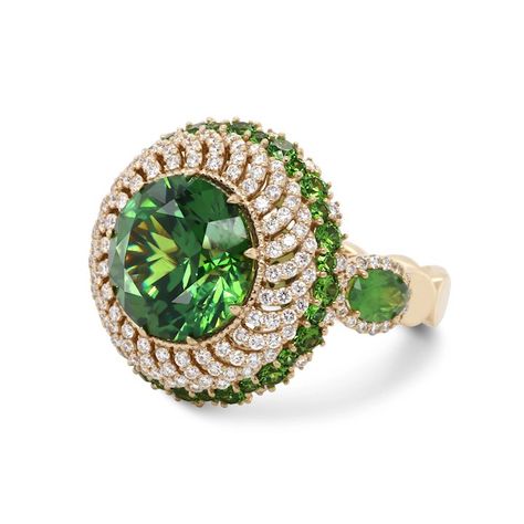 5.82 Carat Russian Demantoid Diamond 18 Karat Gold Cocktail Ring : Tsarina Jewels | Ruby Lane Rough Gems, Gold Cocktail Ring, Colorless Diamond, Gold Cocktail, Diamond Cocktail Rings, White Gold Diamond Rings, Emerald Stone, Gold Diamond Rings, Yellow Diamond