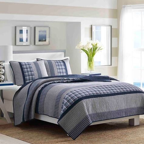 Nautica Adelson Cotton Reversible Navy Quilt - On Sale - Bed Bath & Beyond - 10641848 Reversible Bedding, Cotton Quilt Set, Ruffle Bedding, Quilted Sham, Quilted Bedspreads, Bedding Stores, Twin Quilt, Blue Quilts, King Quilt