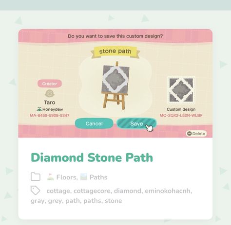 Acnh Path, Path Design, Stone Path, Diamond Stone, Stepping Stones, Animal Crossing, Gaming, Custom Design, Coding