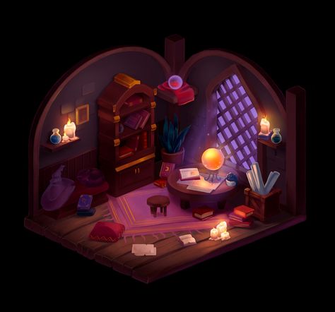 Wizard's room :: Behance Wizard Room, Wizard Tower, Map Game, Fantasy Wizard, Prop Design, Environmental Graphics, Architecture Visualization, Fantasy Games, Sound Design