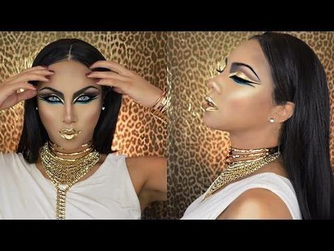 Egyptian Goddess Halloween Makeup Tutorial - YouTube Goddess Halloween Makeup, Egyptian Goddess Makeup, Cleopatra Make-up, Cleopatra Halloween Makeup, Greek Goddess Makeup, Egyptian Make Up, Diy Makeup Looks, Egyptian Eye Makeup, Egypt Makeup