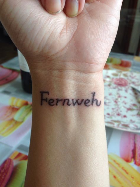 Fernweh (pronounced feirn-vay) a German word that means a longing for far away places. I love my new tattoo! German Tattoo Ideas, Fernweh Tattoo, Matching Family Tattoos, Symbol For Family Tattoo, Germany Tattoo, German Tattoo, German Word, Family Tattoo Designs, Red Tattoos