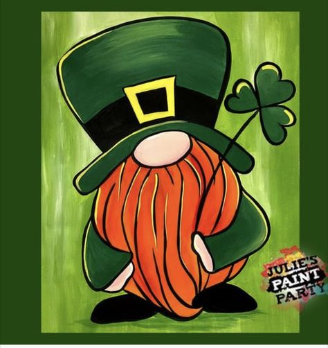 St Patrick’s Day Canvas Painting, Patrick Drawing, St Patricks Decorations, Saint Patricks Day Art, Fete Saint Patrick, Gnome Paint, Art Fundraiser, St Patricks Day Cards, St Patricks Crafts