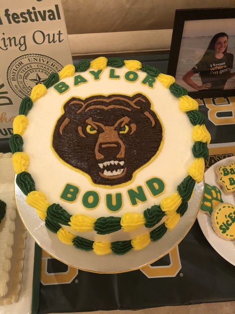 College Cakes Going Off To, Baylor Grad Party, Baylor Cake, Baylor Graduation Party, College Decision Photoshoot, Grad Party Cake, Baylor Graduation, Graduation Party University, College Announcements