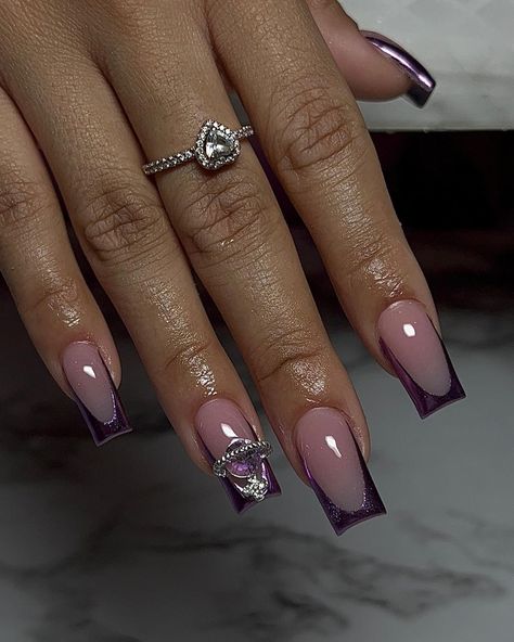 Dina on Instagram: "ONLY A FEW SPOTS LEFT FOR FEBRUARY MAKE SURE TO BOOK, link in bio #nailsofinstagram #nails #nailinspo #shortnails #longnails…" Purple Acrylic Nails, Purple Nail Designs, Colored Acrylic Nails, Purple Nail, Cute Acrylic Nail Designs, French Acrylic Nails, Unique Acrylic Nails, Metallic Nails, Top Nail