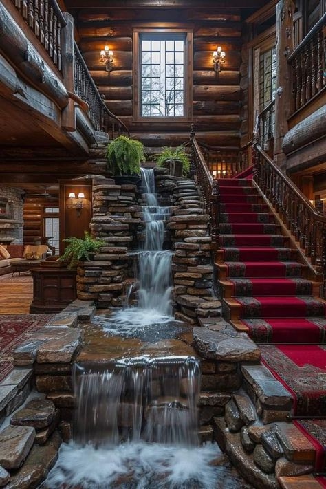 Indoor Water Features, Fairytale House, Woodland House, Log Cabin Ideas, Log Cabin Rustic, Indoor Waterfall, Dream Life House, Rustic Home Design, May Day