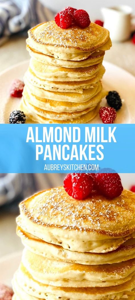 These almond milk pancakes are super soft, fluffy dairy-free and vegan! Get your morning started off right with the perfect delicious and healthy breakfast. Pancake Recipe Almond Milk, Milkless Pancakes, Recipe With Almond Milk, Almond Milk Pancakes, Vegan Pancake Recipe, Oatmeal With Almond Milk, Milk Pancakes, Vegan Pancake, Almond Pancakes