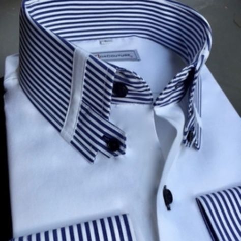 The Morcouture Striped Tab Collar Shirt. Classically Tailored Of 100% White Cotton For Superior Comfort And Presentation. Featuring Our Exclusive Slim Line Tab Collar Which Makes For One Very Stylish Shirt. Fit: Full/Regular Cut. High Collar Shirts, Stylish Shirts Men, Shirt Collar Styles, Mens Designer Shirts, Shirt Detail, African Men Fashion, Stylish Shirt, Mens Fashion Suits, Collar Designs