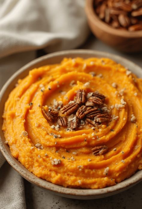 Brown Butter Mashed Sweet Potatoes Recipe  Ingredients  - 2 pounds sweet potatoes, peeled and cubed - 1/4 cup unsalted butter - 1/4 cup milk - 1/4 cup maple syrup - Salt, to taste - Pepper, to taste  Full Cooking Instructions on... Brown Butter Mashed Sweet Potatoes, Mashed Sweet Potatoes With Pecans, Roasted Mashed Sweet Potatoes, Brown Butter Sweet Potatoes, Mashed Sweet Potatoes Brown Sugar, Mashed Sweet Potato Recipes, Mashed Sweet Potato Recipe, Sweet Potato Mashed, Sweet Potatoes Mashed