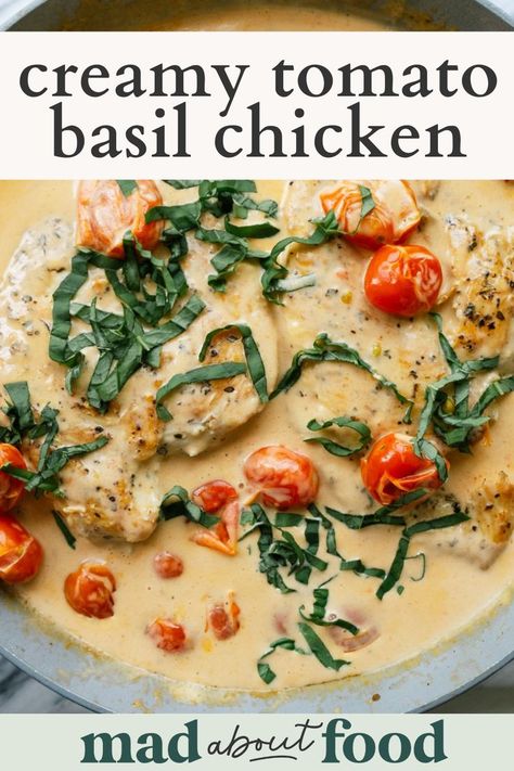 Creamy Tomato Basil Chicken, Tomato Basil Chicken Recipe, Fresh Basil Recipes, Chicken With Spinach, Summer Crockpot, Tomato Basil Chicken, One Pan Meal, Basil Recipes, Chicken And Spinach