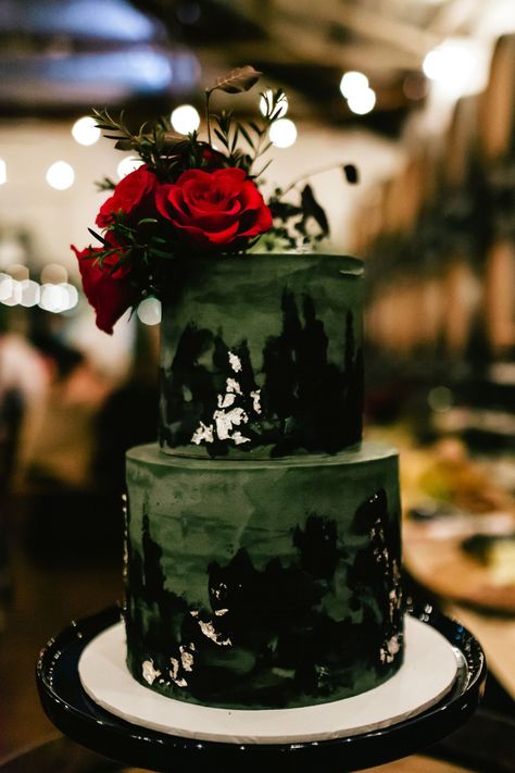 Urban Brunswick Wedding | Polka Dot Wedding | Photo by http://www.crcooperphoto.com/ Black Green Wedding Cake, Emerald Green And Black Wedding Cake, Black And Dark Green Wedding Cake, Black And Green Wedding Cake, Green And Black Wedding Cake, Dark Green Wedding Cake, Dark Green Wedding Cakes, Dark Green Cake, Emerald Green Wedding Cake