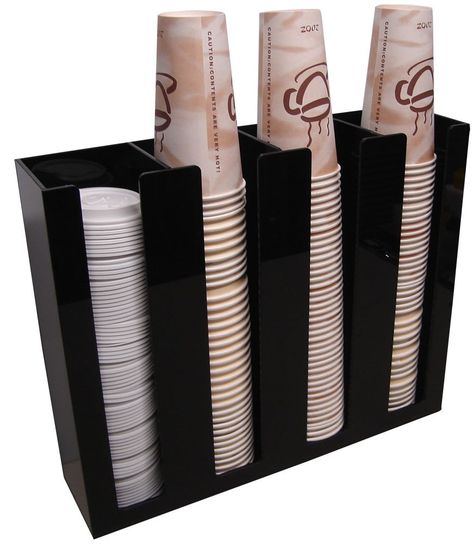 PRICES MAY VARY. Works well for single sided counters. Commercial black shiny plastic. Lid and cup section has 4 Perfect for self service stations at your convenience store, coffee shop, or concession stand Convenient countertop display holder. Our wall mountable cup and lid dispensers and organizers have the same great features as our countertop units and free up limited counter space. With four 4” slots this unit will fit any type and size of cup. You can neatly store cups and lids sizes 8 oun Poster Kopi, Office Coffee Bar, Fancy Coffee Drinks, Coffee Dispenser, Coffee Counter, Hotel Buffet, Mini Cafe, Coffee Facts, Shake Shack