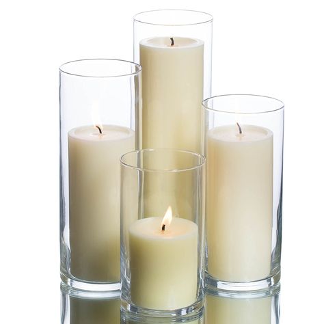 Amazon.com: Eastland Cylinder Pillar Holder & Richland Pillar Candles Ivory Set of 48: Home & Kitchen Floating Candle Vase, Cylinder Candle Holders, Pillar Candles Wedding, Cylinder Candle, Ivory Pillar Candles, Cylinder Candles, Ivory Candles, Pillar Holders, Candle Making Wax