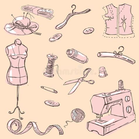 Sewing Kit Drawing, Sewing Kit Illustration, Sewing Stickers, Hand Drawn Elements, Dog Games, Sewing Tools, Sewing Kit, Easy Sewing, Easy Drawings