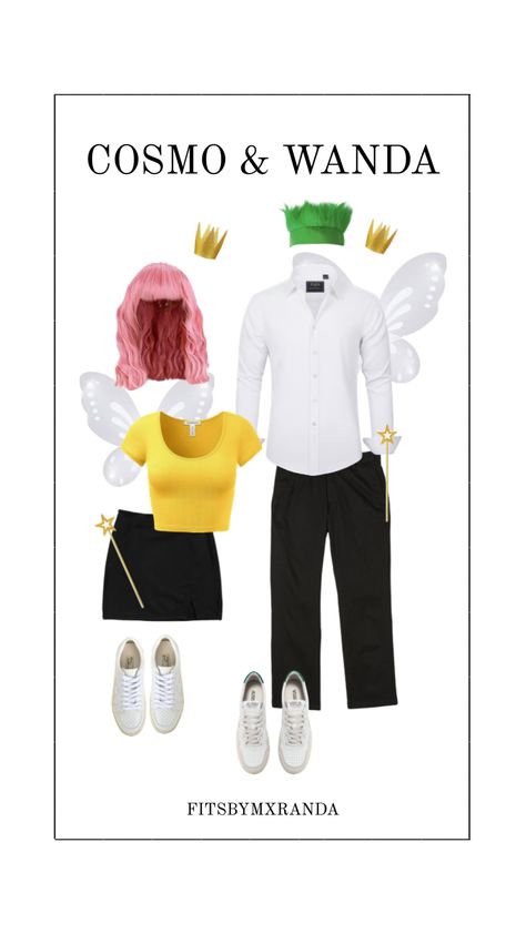 Cosmo & Wanda Costume | #outfitinspo #costume #halloween #halloweencollage #halloweencostume Wanda And Cosmo Costume Couple, Cosmo Wanda Costume, Wanda Costume, Cosmo Und Wanda, Cosmo Y Wanda, Cosmo And Wanda Costume, Cosmo Wanda, Cool Couple Halloween Costumes, Cosmo And Wanda