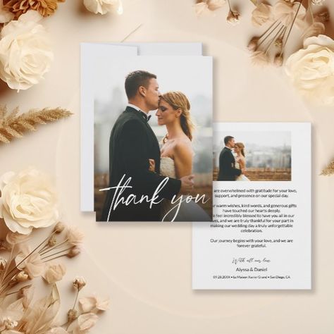 Simple Modern Custom 2 Wedding Photos  Thank You Card Typography Overlay, Beyond Grateful, Loft Wedding, Photo Thank You Cards, Custom Thank You Cards, Thank You Card Template, Wedding Memorial, Heart Wedding, Wedding Thank You Cards