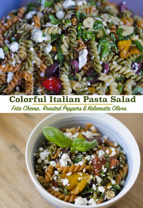 Colourful Pasta Salad, Colourful Pasta, Feta Pasta Salad, Side Salads, Italian Pasta Salad, Bbq Side, Bbq Sides, Salad Dishes, Pasta Salad Italian