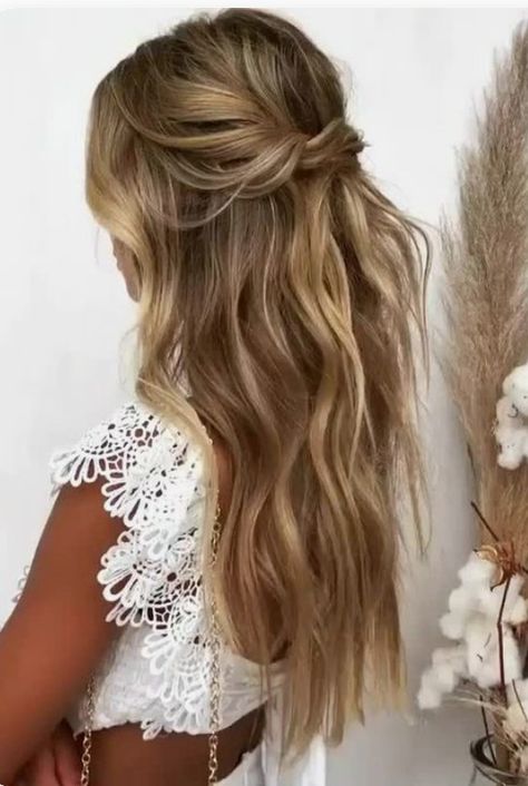 Beachy Hair With Braids, Light Brown Bridal Hair, Hair For V Neck Dress, Engagement Photo Hairstyles, Bridesmaid Hair Inspo, Bridemaids Hairstyles, Half Up Wedding Hair, Simple Bridesmaid Hair, Beachy Hair