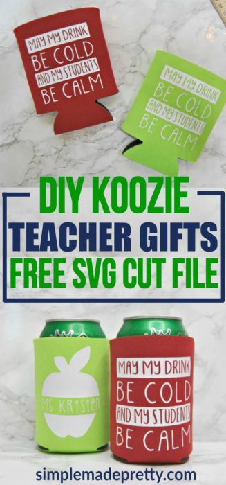 This Koozie teacher appreciation gift idea is awesome! Teacher end of school gift ideas | Cricut Explore Crafts | Cricut iron-on crafts | Cricut Easy Press | teacher ideas | teacher appreciation week | koozie ideas | Koozie ideas funny | Kozzie ideas DIY | inexpensive teacher appreciation ideas | gifts from students Gift Ideas Cricut, School Gift Ideas, Koozie Ideas, Personalized Koozies, Teacher Appreciation Diy, Cricut Easy Press, Crafts Cricut, Free Printable Crafts, Teachers Diy