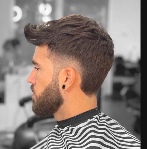 Mullet Hairstyle Mens With Beard, Mullet Haircut Short Hair, Mullet Mohawk Boys, Mullet For Short Hair, Faded Mullet Men, Fade Haircut Men's, Burst Fade Mullet, Haircut With Beard, Mens Haircuts Thick Hair