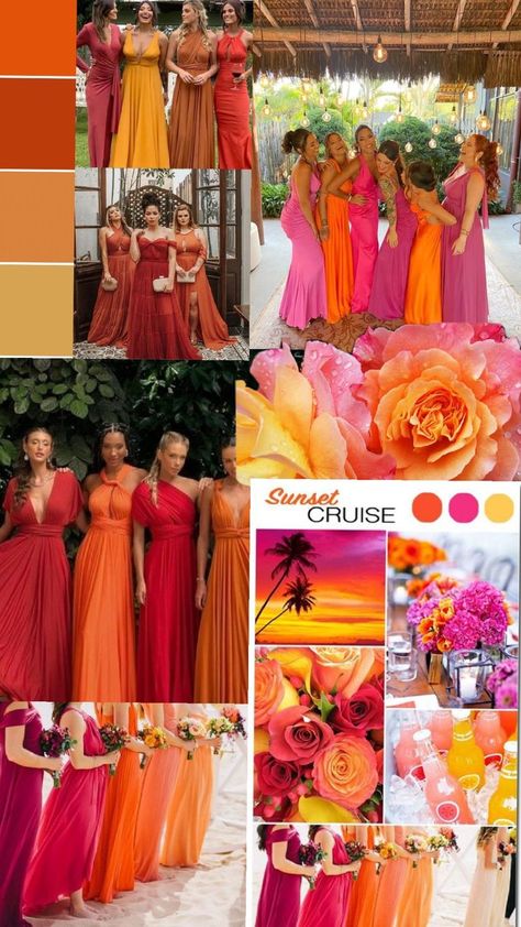 Sunset Themed Wedding, Sunset Wedding Theme, Ash Wed, 50th Birthday Party Themes, Disco Wedding, Kauai Wedding, Yellow Bridesmaid Dresses, Sunset Wedding, Bridesmaid Dress Colors