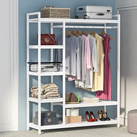 Closet Organizer Kits, Wooden Clothes Rack, Standing Closet, Closet Storage Systems, Free Standing Closet, Heavy Duty Clothes Rack, Portable Closet, Garment Rack, Large Shelves