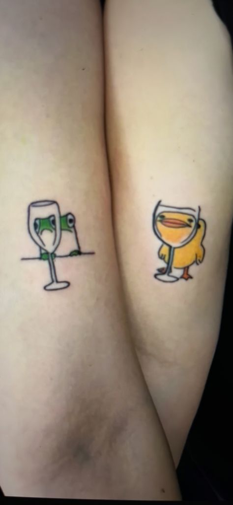 Tattoo Pairs Ideas Friends, Brother In Law Tattoos, Coworker Matching Tattoo, Best Friend Cartoon Tattoos, Guy Girl Matching Tattoos, Matching Tattoos Mother Daughter Funny, Small New Orleans Tattoo, Matching Sis Tattoos, Matching Lego Tattoo