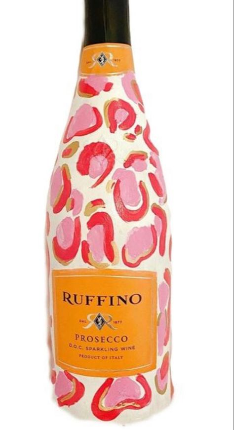 Pink Painted Champagne Bottle, Custom Champagne Bottle, Hand Painted Bottles, Bottle Service, Painted Wine Bottles, Custom Bottles, Champagne Bottles, Wine Bottle Decor, Animal Ornament