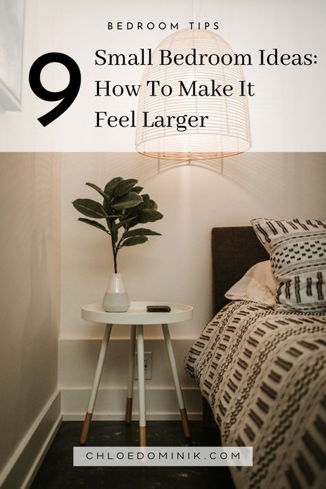 Small Bedroom Tips and Space Saving - 9 Tricks To Make A Small Bedroom Look & Feel Larger: Even bedrooms on the smaller side you can design in ways that will make them look and feel bigger with a few clever design tips! #smallbedroomdecor #smallbedroomtips Mirror In Small Bedroom, Make Small Bedroom Look Larger, Bedroom Minimal, Interior Design Basics, Small Space Interior Design, Minimal Furniture, Bedroom Tips, Design Your Own Home, Design Basics