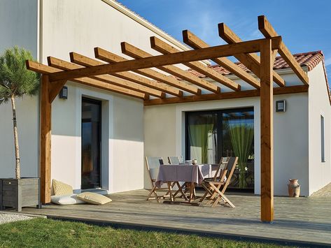 Small House Blueprints, Diy Backyard Patio, Patio Pergola, Diy Swimming Pool, Pergola Attached To House, Wood Pergola, Front Yard Garden Design, Wooden Pergola, Pergola With Roof