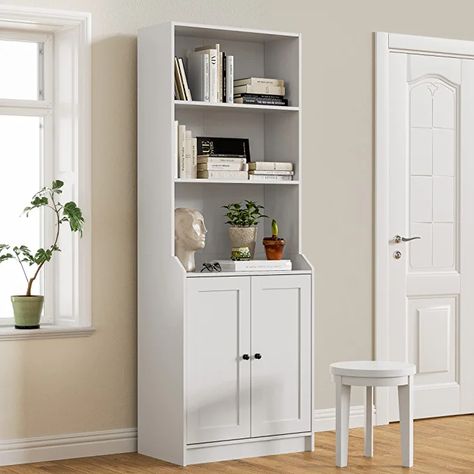 Bookshelf With Doors, Cozy Castle, Castle White, White Bookshelf, Shelves For Bedroom, Tall Bookshelves, Tall Bookcase, White Bookshelves, Office Storage Furniture