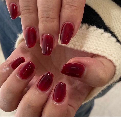 Short Coffin Maroon Nails, Seductive Red Nails, Dark Red Nails Short Design, Y2k Nails Short Red, Red Winter Nails Short, Winter Nails Short Coffin, Coffin Deep C Nails Short, Dark Red Nails Acrylic Coffin Short, Short Coffin Acrylic Nails Red