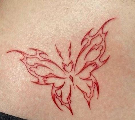 Red Ink Forearm Tattoo, Red Ink Tattoos Faded, Faded Red Ink Tattoo, Red Butterfly Tattoo Forearm, Fine Line Red Butterfly Tattoo, Red Outline Butterfly Tattoo, Tattoo Red, Forearm Tattoo, Red Ink