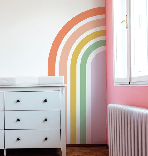 "A generously sized Half Elongated Corner Rainbow Wall Decal, the perfect accent for any room in your home or office. This whimsical collection is designed to capture the hearts of both your little ones and yourself. The vibrant colors and intricate details of this decal are truly amazing, creating a mesmerizing focal point. Fall in love with this enchanting Rainbow Wall Decal and let its vibrant colors and impeccable detail bring joy and charm to your space. Elevate your décor with this delightful and captivating addition. 𝗖𝗵𝗼𝗼𝘀𝗲 𝘆𝗼𝘂𝗿 𝘀𝗶𝘇𝗲 𝗮𝗻𝗱 𝗼𝗿𝗶𝗲𝗻𝘁𝗮𝘁𝗶𝗼𝗻 : - Small 15\" wide x 36\" high - Medium 22\" wide x 50\" high - Large 31\" wide x 73\" high - X-Large 38\" wide x 90\" high  In addition, this order will arrive with one Squeegee: a very important tool, as yo Half Rainbow Wall, Large Rainbow Wall Decal, Women Cave, Rainbow Playroom, Summer Room, Rainbow Wall Decal, Outdoor Entryway, Bathroom Modern, Decorating Home