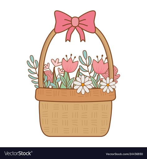 Flower Basket Drawing, Basket Illustration, Cute Basket, Easy Cartoon, Basket Drawing, Easy Cartoon Drawings, Flowers Vector, Cartoon Flowers, Basket Design