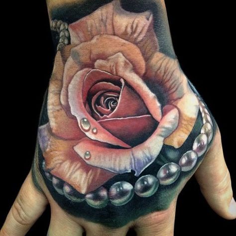 Pearls Tattoo, Pearl Tattoo, Diamond Tattoos, 3d Tattoos, Rose Tattoo Design, Hand Tattoo, Rose Tattoos, Love Tattoos, Finger Tattoos