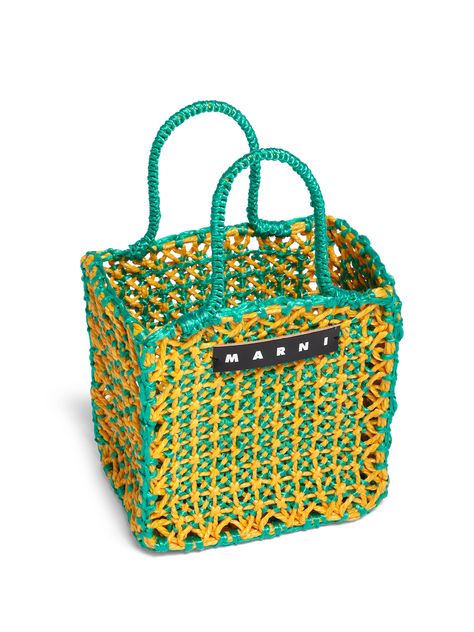 MARNI MARKET JURTA small bag in pale blue and beige crochet - Shopping Bags Marni Crochet Bag, Marni Crochet, Marni Market, Beige Crochet, Yellow Crochet, Crochet Shop, Beaded Bags, Green And Yellow, Market Bag