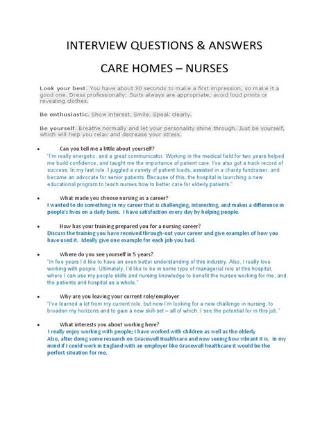 Interview Questions & Answers Care Homes - Nurses | PDF | Nursing | Patient Nursing Interview Questions And Answers, Nursing Interview Questions, Sample Interview Questions, Nursing Interview, Patient Care Technician, Job Interview Advice, Care Homes, Interview Advice, Interview Questions And Answers