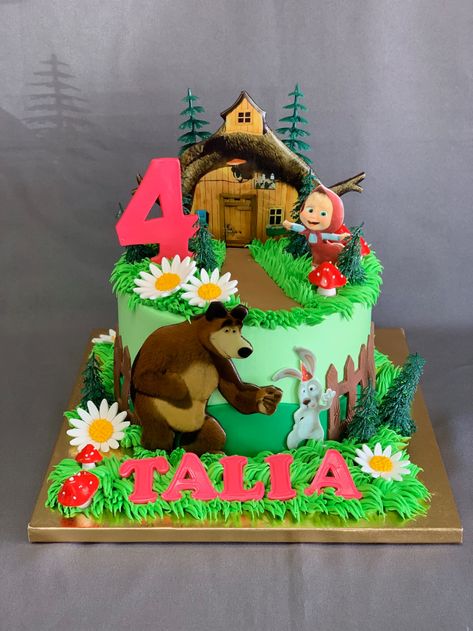 Masha And The Bear Cake, Masha Cake, Bear Birthday Cake, Cartoon Birthday Cake, Marsha And The Bear, Birthday Cake Design, Bear Cake Topper, Bear Birthday Party, Bear Cake