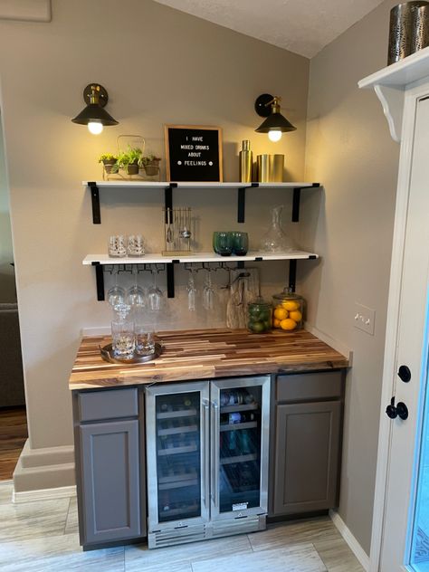 Coffee And Liquor Bar Ideas, Home Wine Bar, Wine And Coffee Bar, Loft Designs, Golf Room, Wine Closet, Coffee Bar Station, Basement Remodel Diy, Sitting Room Design