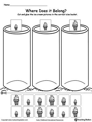 **FREE** Sort by Size: Ice Cream Worksheet. Sort the ice cream by size and place them in the small, medium or large bucket in this #sorting #printable #worksheet. Sorting Kindergarten, Sort By Size, Math Sort, Size Sorting, Ice Cream Theme, Math Printables, Kindergarten Math Worksheets, Sorting Activities, Basic Math