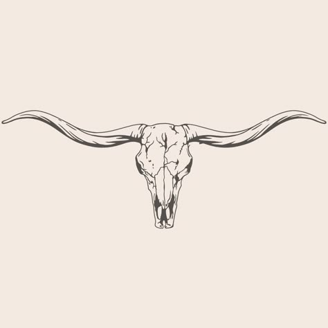 Cowboy Spur Tattoo, Retro Western Tattoo, Long Horn Cow Skull Tattoo, Free Western Svg Files For Cricut, Long Horn Tattoo Ideas, Long Horn Drawing, Fine Line Western Tattoo, Longhorn Skull Sketch, Bull Skull Tattoo Design