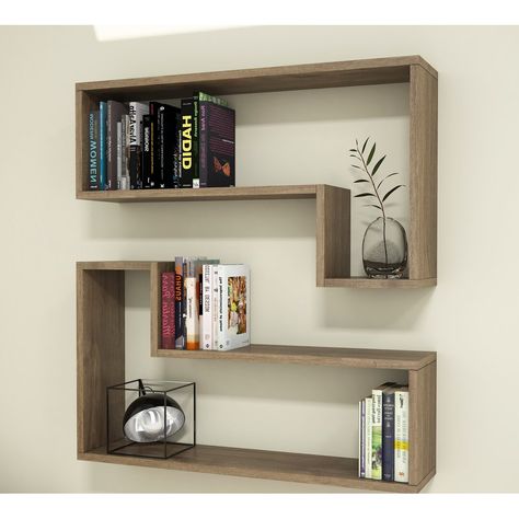 This is a creative accent shelf system for every room in the house. Finish: Walnut Wall Shelf With Drawer, Book Shelf Ideas, Unique Wall Shelves, Design Home App, Crystal Shelves, Wood Bookshelves, Cube Shelves, Wall Bookshelves, Floating Wall Shelves