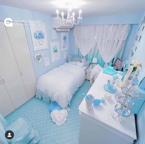 Kawaii Blue Room, Cinnamoroll Room Ideas, Cinnamoroll Bedroom, Baby Blue Bedrooms, Sanrio Bedroom, Favorite Color Blue, Blue Room Decor, Apartment Makeover, Cute Bedroom Ideas