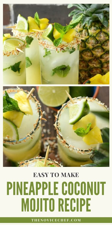 Coconut Mojito Recipe, Fun Mojito Recipes, Coconut Pineapple Mojito Recipe, Coconut Mojito Recipe Pitcher, Pineapple Mojito Mocktail, Mojito Mix, Easy Mojito Recipe, Tito’s Pineapple Coconut Mojito, Yummy Summer Cocktails