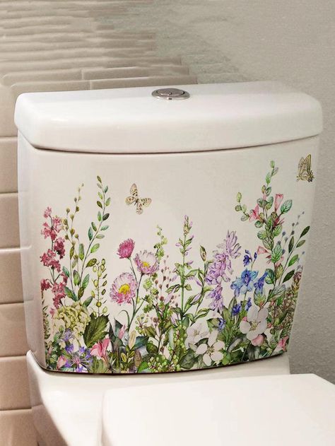 Multicolor  Collar  PVC   Embellished   Home Decor Wall Stickers Toilet, Bathroom Toilet Decor, Whimsical House, Toilet Stickers, Bathroom Mural, Toilet Decoration, Bathroom Wall Stickers, Wood Things, Bathroom Stickers