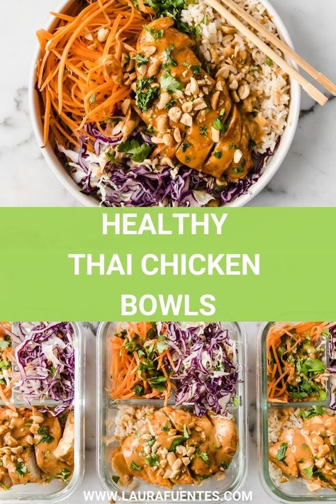 Asian Recipes Meal Prep, Italian Food Meal Prep, Thai Baked Chicken, Homemade Peanut Sauce, Healthy Asian, Chicken Bowls, Chicken Lunch, Lunch Prep, Healthy Bowls Recipes